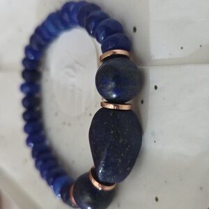 Elegant Lapiz Lazuli And Blue Agate Beaded Bracelet